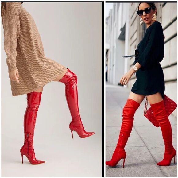 Jessica Simpson Women Over the Knee Stiletto Heel Dress Boot Red 5 1/2 M/36 - Picture 1 of 9
